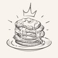 Royal puffy pancakes pancakes in syrup ,sketch vector illustration