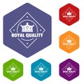 Royal quality icons vector hexahedron