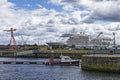 Royal Quays marina at North Shields, North Tyneside, UK with berthed cruise ship Silver Shadow of Silversea Cruises
