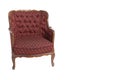 Royal red textile armchair in a classic style. Retro. Antiques. Isolate