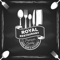 Royal Restaurant shop, menu on the chalkboard. Vector Illustration. Vintage graphic design for logotype, label, badge