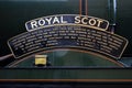 Steam Engine - Name plate Royal Scot at West Somerset railway Royalty Free Stock Photo