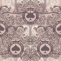 Royal seamless pattern with floral ornament, spades and crowns