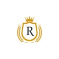 Royal shield with crown logo vetor icon illustration Royalty Free Stock Photo