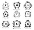 Royal shields badges. Vintage ornament luxury logo frame, retro ornamental shield sign and decorative ornaments badge