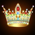 Royal shiny gold crown with precious stones and