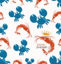 Royal shrimp. Blue crabs and red shrimps.