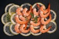 Royal shrimp with lemon as snack