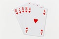 Royal straight flush in hearts, playing cards isolated on white background Royalty Free Stock Photo