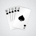 A royal straight flush playing cards poker hand in spades Royalty Free Stock Photo