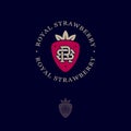 Royal strawberry logo. Strawberry with leaves, like a crown in a circle with letters.