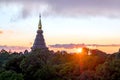 The Royal Stupa dedicated to His Majesty The King of Thailand at sunset in Doi Inthanon National Park.