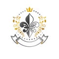 Royal symbol Lily Flower emblem. Heraldic vector design element. Royalty Free Stock Photo