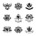 Royal symbols, Flowers, floral and crowns, emblems set. Heraldic Royalty Free Stock Photo