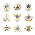 Royal symbols, Flowers, floral and crowns, emblems set. Heraldic Royalty Free Stock Photo