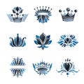 Royal symbols, Flowers, floral and crowns, emblems set. Heraldic Royalty Free Stock Photo