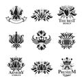 Royal symbols, Flowers, floral and crowns, emblems set. Heraldic Royalty Free Stock Photo