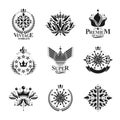 Royal symbols, Flowers, floral and crowns, emblems set. Heraldic Royalty Free Stock Photo