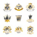 Royal symbols, Flowers, floral and crowns, emblems set. Heraldic Royalty Free Stock Photo