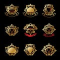 Royal symbols, Flowers, floral and crowns, emblems set. Heraldic Royalty Free Stock Photo