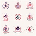 Royal symbols Lily Flowers emblems set. Retro style label, heraldry logo