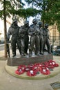 Tank regiment War memorial statue with five soldiers , London, UK.