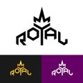 Royal text logo with crown symbol. Word Royal stylized sign.