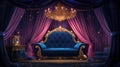 The royal throne room with blue velvet chair and chandelier, AI Royalty Free Stock Photo