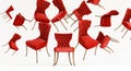 The royal throne in the room with falling black chair on white background. falling red chairs on white, Royalty Free Stock Photo