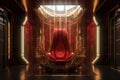 Royal Throne Room in red and gold color in futuristic style - Ai Generative Royalty Free Stock Photo