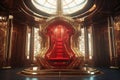 Royal Throne Room in red and gold color in futuristic style - Ai Generative Royalty Free Stock Photo