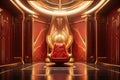 Royal Throne Room in red and gold color in futuristic style - Ai Generative Royalty Free Stock Photo