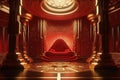 Royal Throne Room in red and gold color in futuristic style - Ai Generative Royalty Free Stock Photo