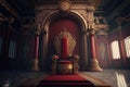 Royal Throne Room in red and gold color - Ai Generative Royalty Free Stock Photo