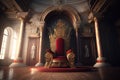 Royal Throne Room in red and gold color - Ai Generative Royalty Free Stock Photo