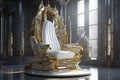 Royal Throne Room in white and gold color in futuristic style - Ai Generative Royalty Free Stock Photo