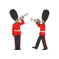 A royal trumpeter and bugler wearing a bearskin hat. Festive military band.