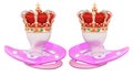 Royal twins concept. Two pink pacifiers with golden crown. 3D rendering Royalty Free Stock Photo