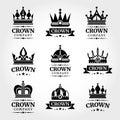 Royal vector crown logo templates set in black and white