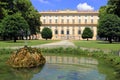 ROYAL VILLA AND FOUNTAIN IN THE PARK IN MONZA CIOTY IN ITALY Royalty Free Stock Photo