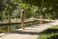 Royal Vista Alegre garden. Lush foliage and pond. Madrid, Spain