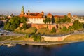 Wawel Cathedral and castle in Krakow, Poland. Aerial view at sunset Royalty Free Stock Photo