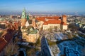 Krakow. Poland.  Wawel cathedral and castle in winter. Aerial view Royalty Free Stock Photo
