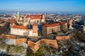 Krakow. Poland.  Wawel cathedral and castle in winter. Aerial view Royalty Free Stock Photo