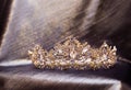 Royal wedding gold diadem with diamonds and crystals. Luxury Royalty Free Stock Photo