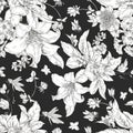 Royal white lilies seamless paper. Vintage regency floral wallpaler