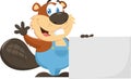 Cute Beaver Cartoon Character Holding A Blank Sign And Waving For Greeting Royalty Free Stock Photo