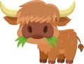 Cute Highland Cow Animal Cartoon Character Eating A Grass Royalty Free Stock Photo