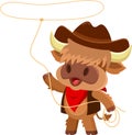 Cute Highland Cow Animal Cartoon Character Cowboy With Lasso Royalty Free Stock Photo