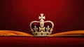 Royalty, monarch coronation or leadership conceptual idea with king gold crown with jewels on red velvet pillow Royalty Free Stock Photo